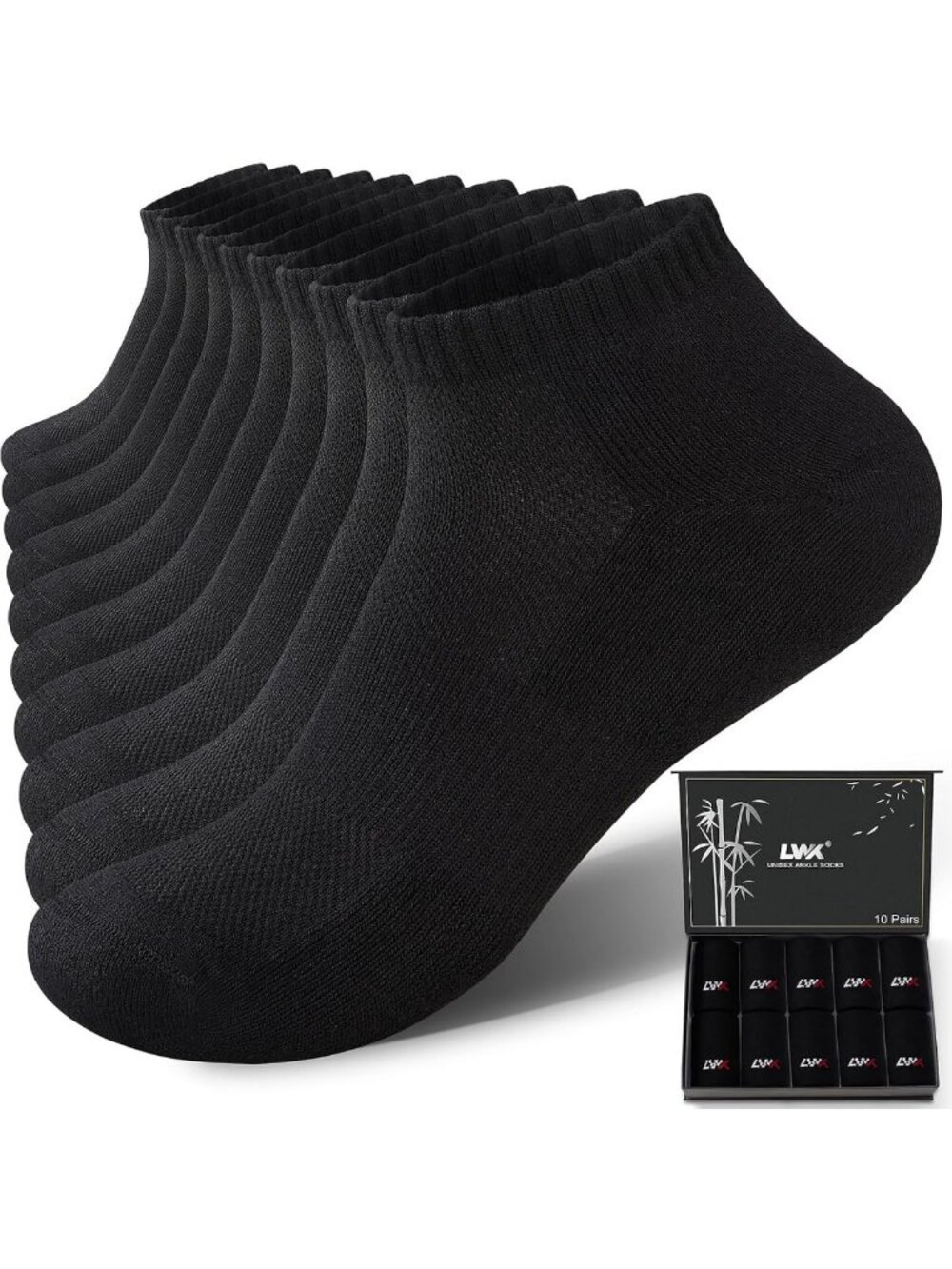 Thick Cushioned Bamboo Ankle Socks for Men - 10-Pack Gift Box, Soft & Comfy